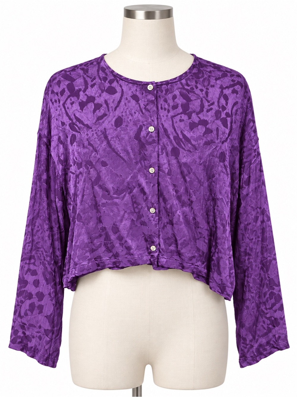 Zara Purple Tonal Floral Button-Front Blouse | Size Large